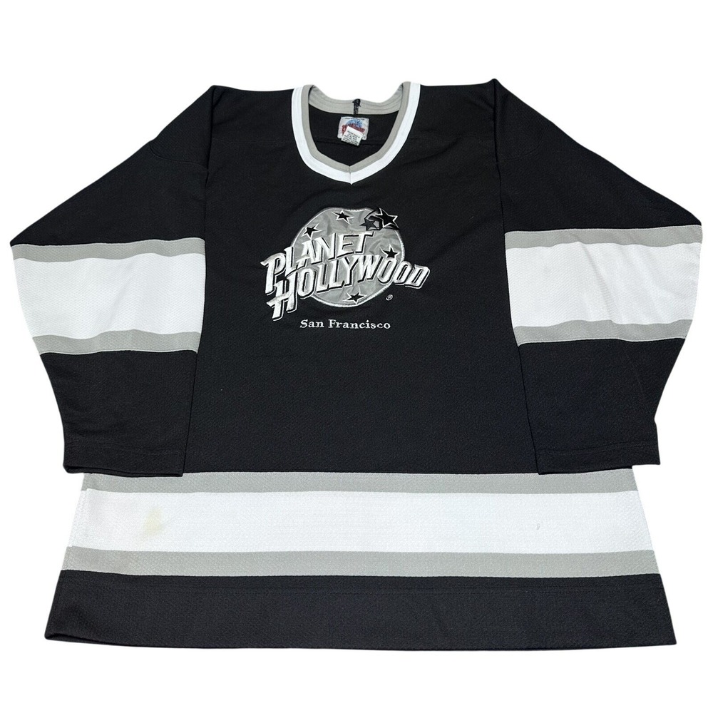 Vintage Planet Hollywood San Francisco Hockey Jersey Mens Medium Black 90s Retro